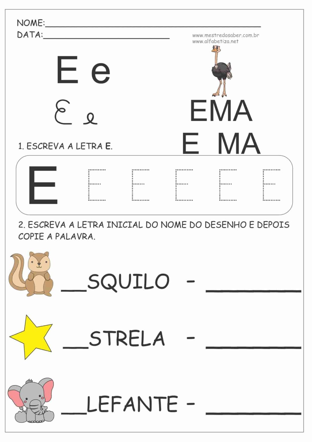 Atividades com a Letra E - Alfabetização Mestre do Saber