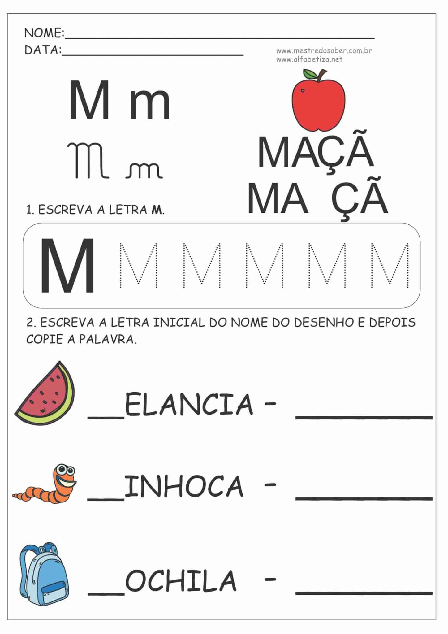 Atividades com a Letra M - Alfabetização Mestre do Saber