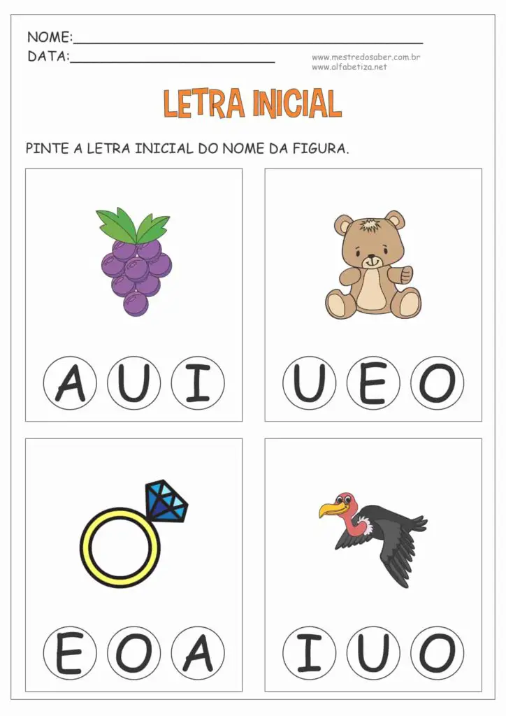 1 - Atividades com Letra Inicial para Educação Infantil