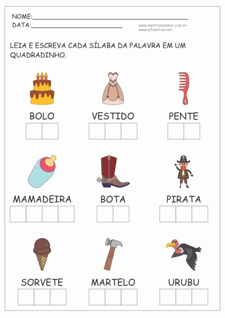 Atividades de Separação de Sílabas 5 1 - Atividades de Separação de Sílabas