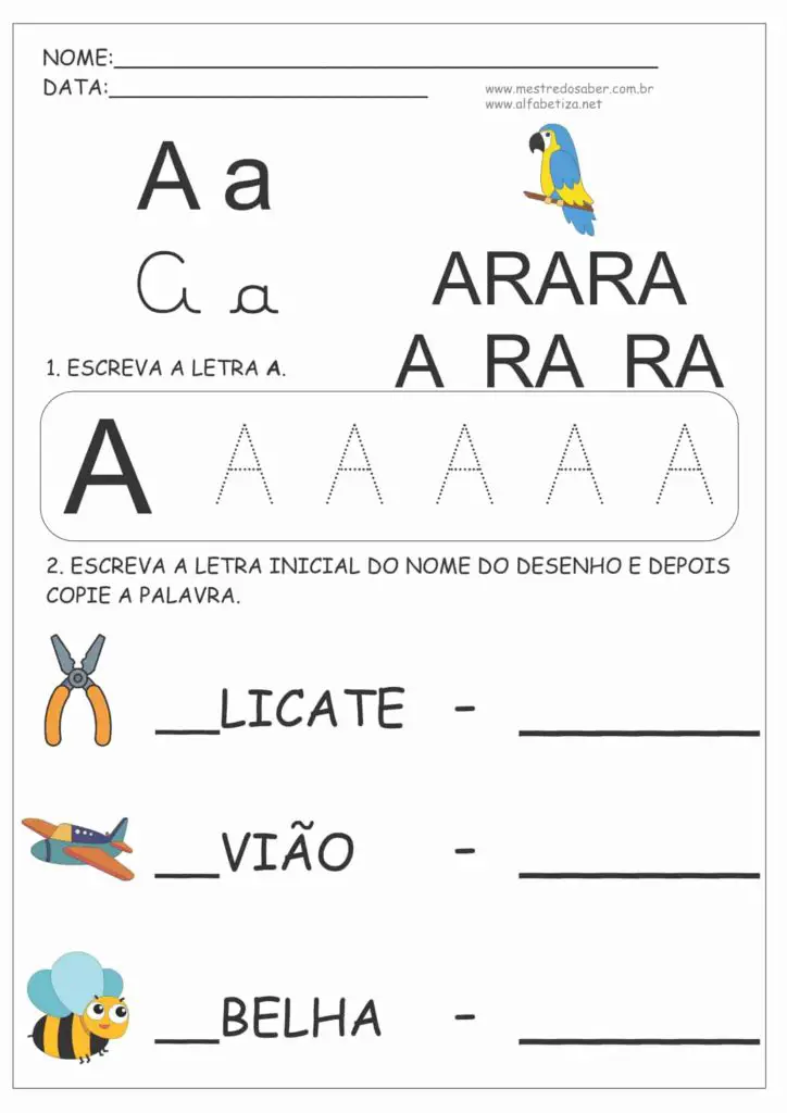 1 - Atividades para Educação Infantil 4 Anos - Letra A