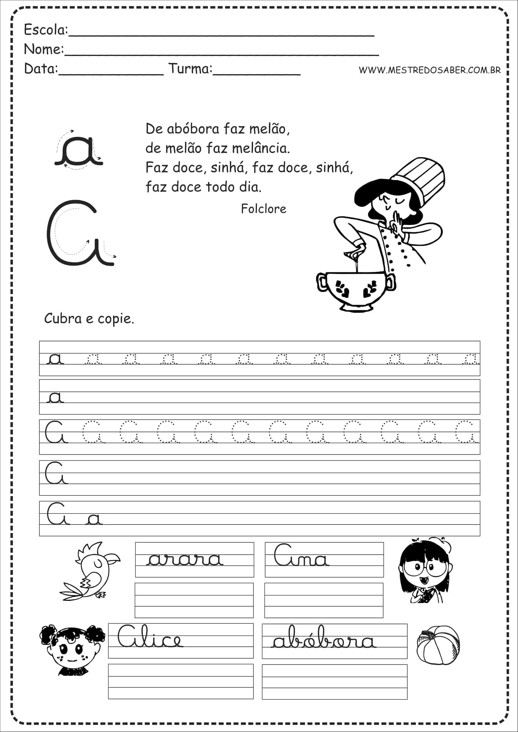 Caderno de Caligrafia grátis letras e palavras em pdf