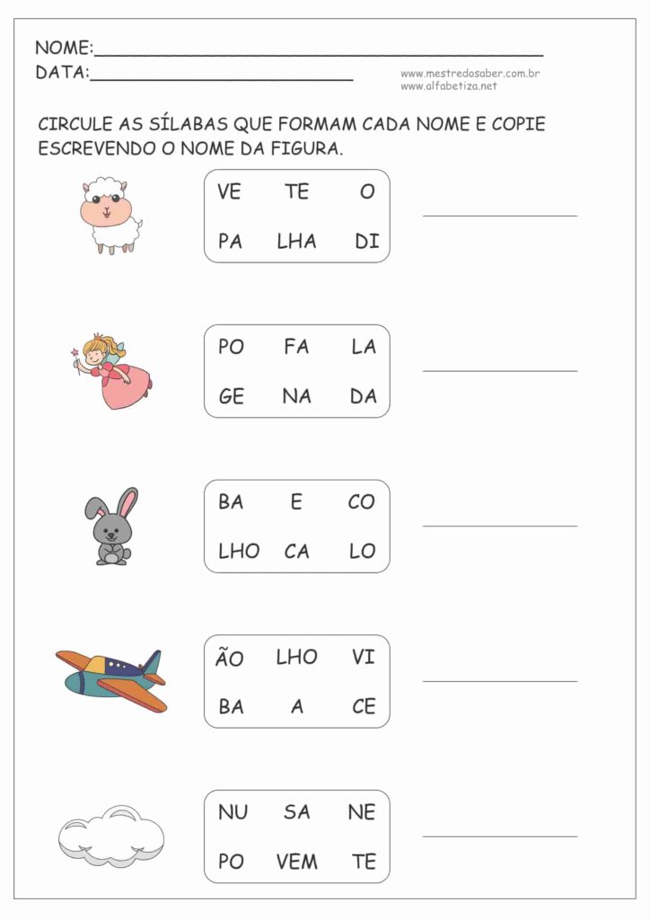 1 - Junte as Sílabas e forme Palavras