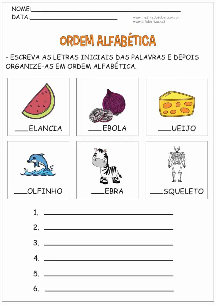 Ordem Alfabética Atividades 4 1 - Ordem Alfabética Atividades