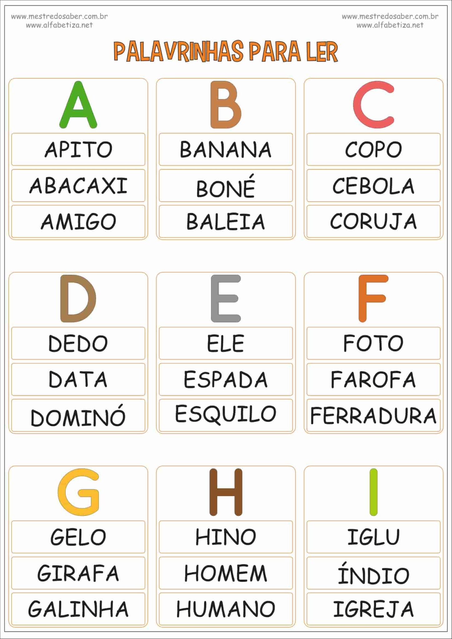 Palavrinhas para Ler - Alfabetização Mestre do Saber