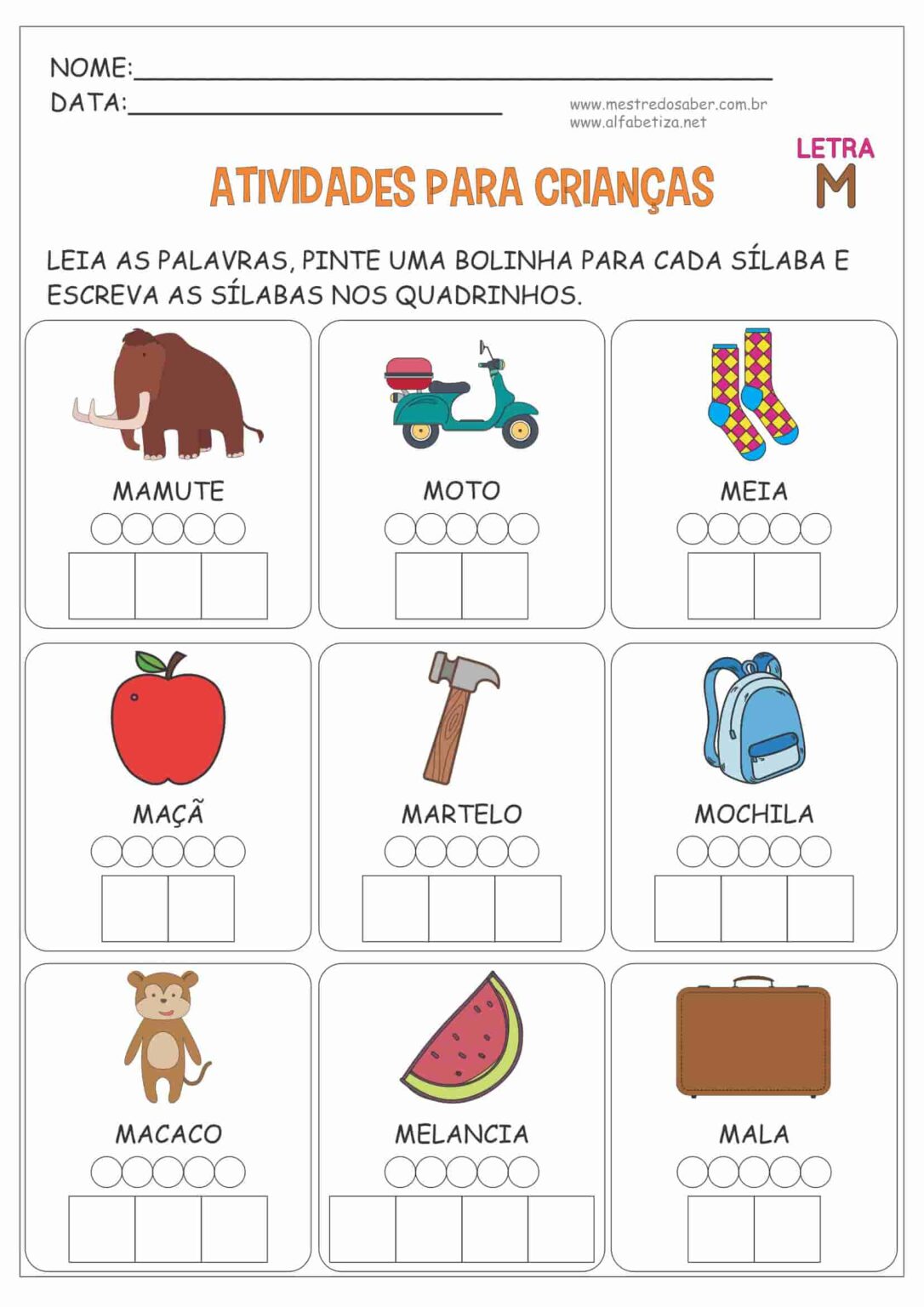 Atividades com a Letra M - Alfabetização Mestre do Saber