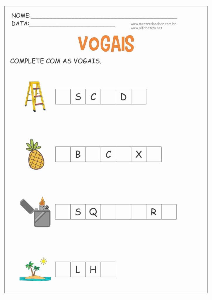 1 - Atividades Complete com as Vogais