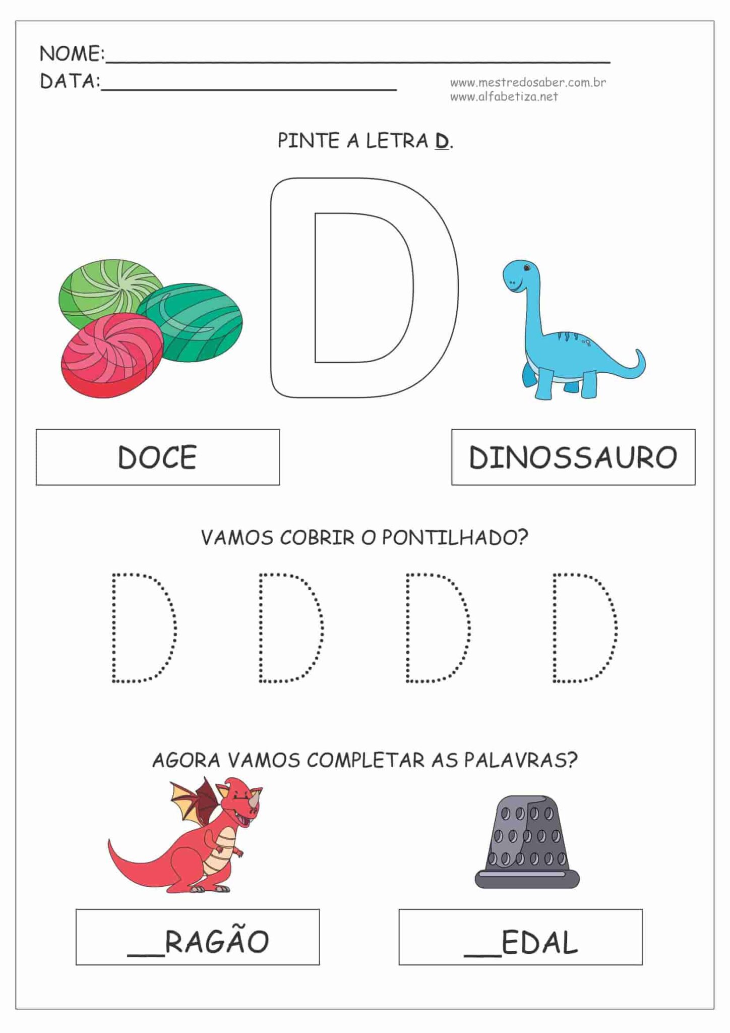 Atividades da Letra D - Alfabetização Mestre do Saber