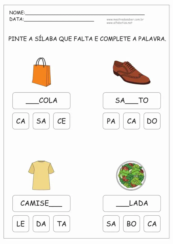 2 - Atividades de Alfabetização Sílabas