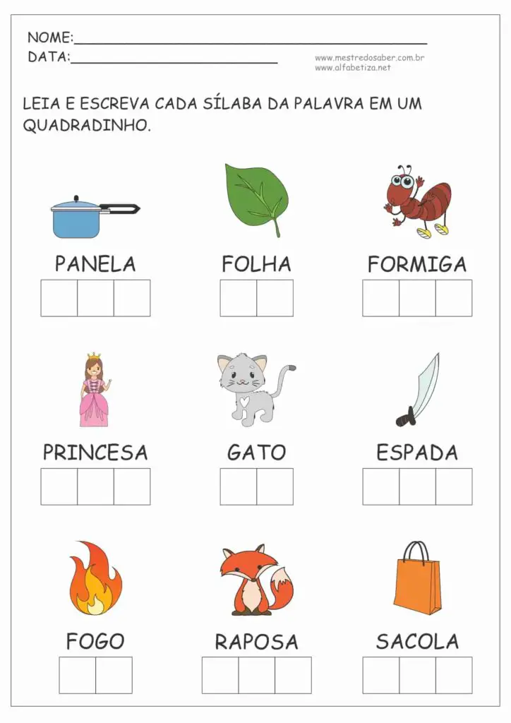 2 - Atividades de Separação de Sílabas