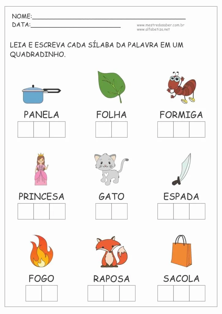 Atividades de Separação de Sílabas 4 2 - Atividades de Separação de Sílabas