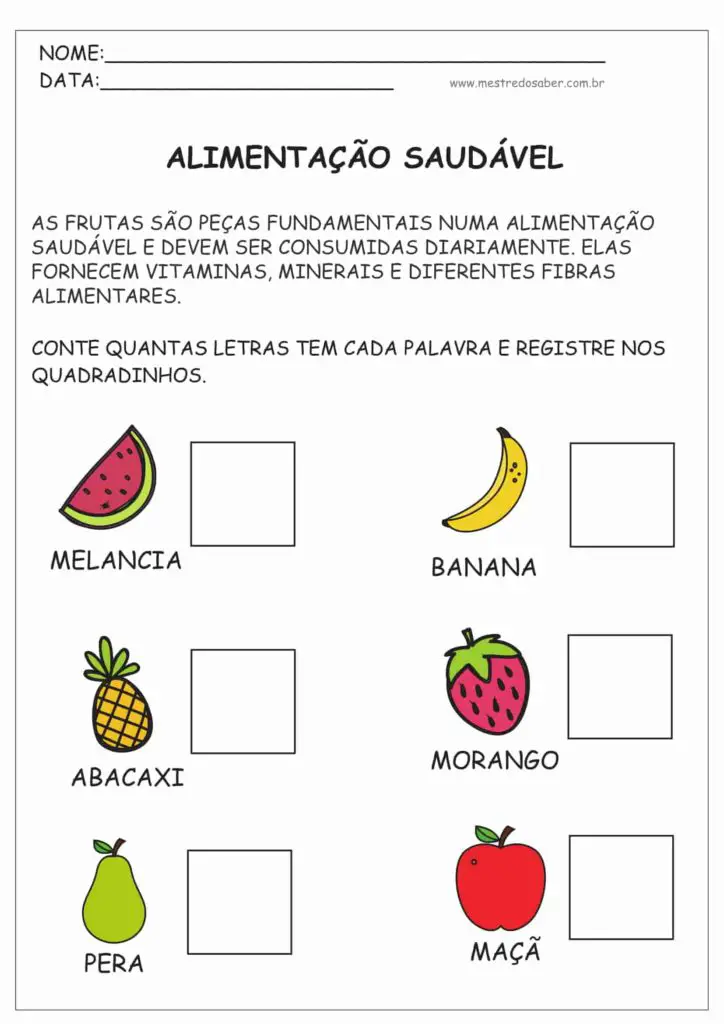 Atividades sobre Alimentação Saudável