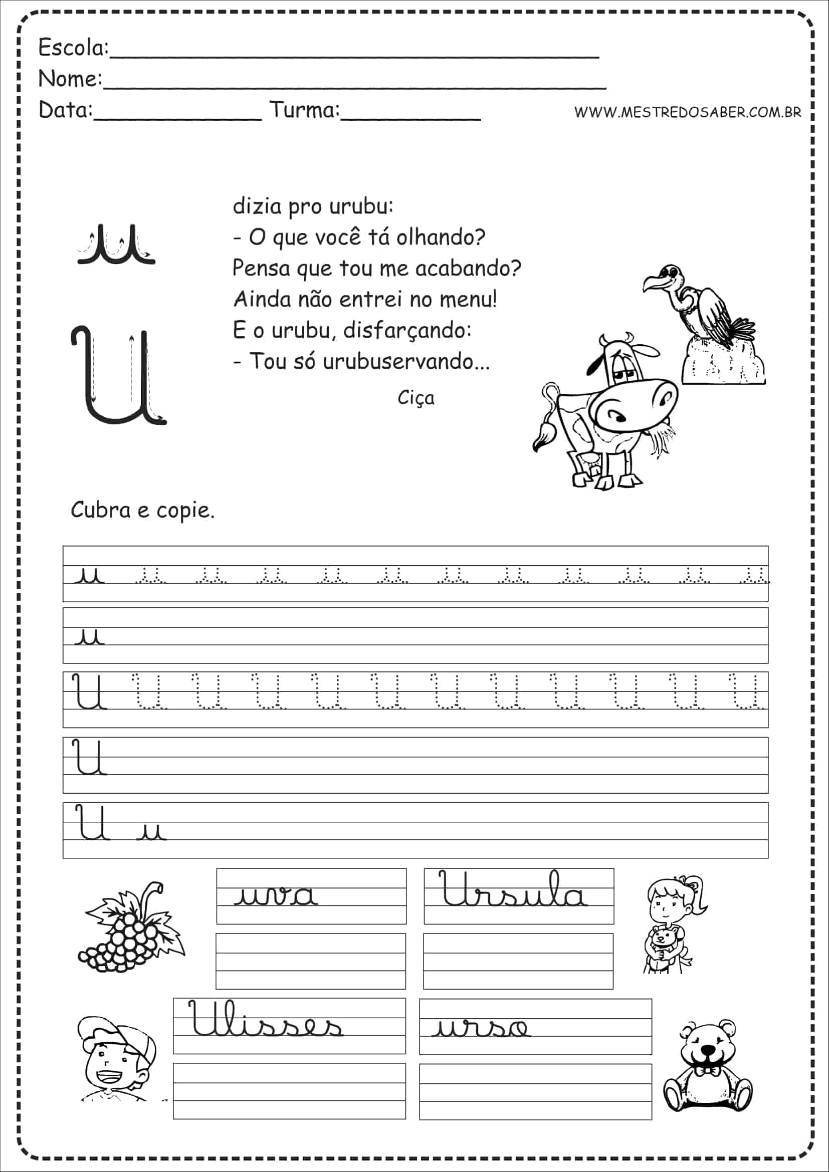 Caderno de Caligrafia grátis letras e palavras em pdf