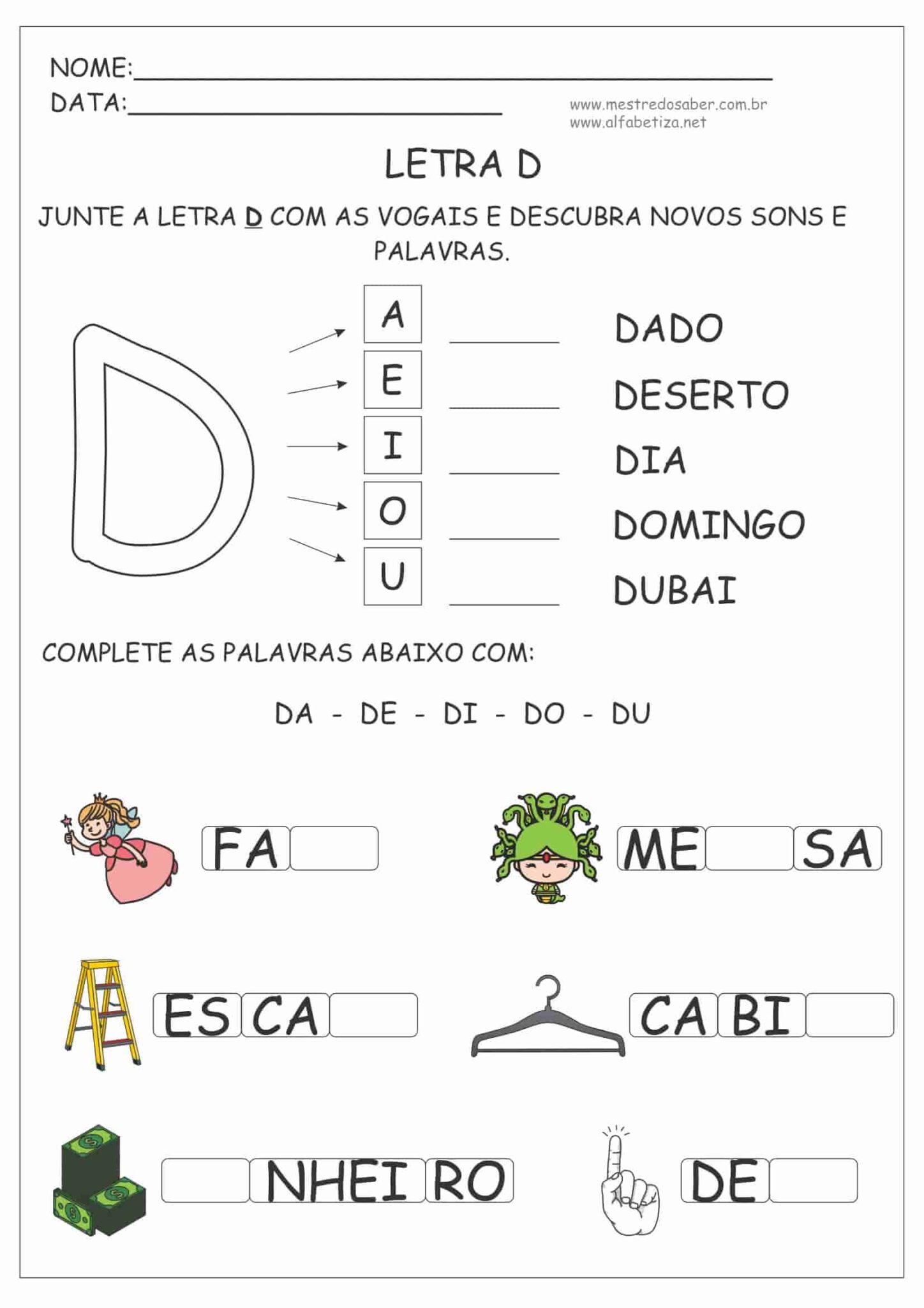 Atividades da Letra D - Alfabetização Mestre do Saber