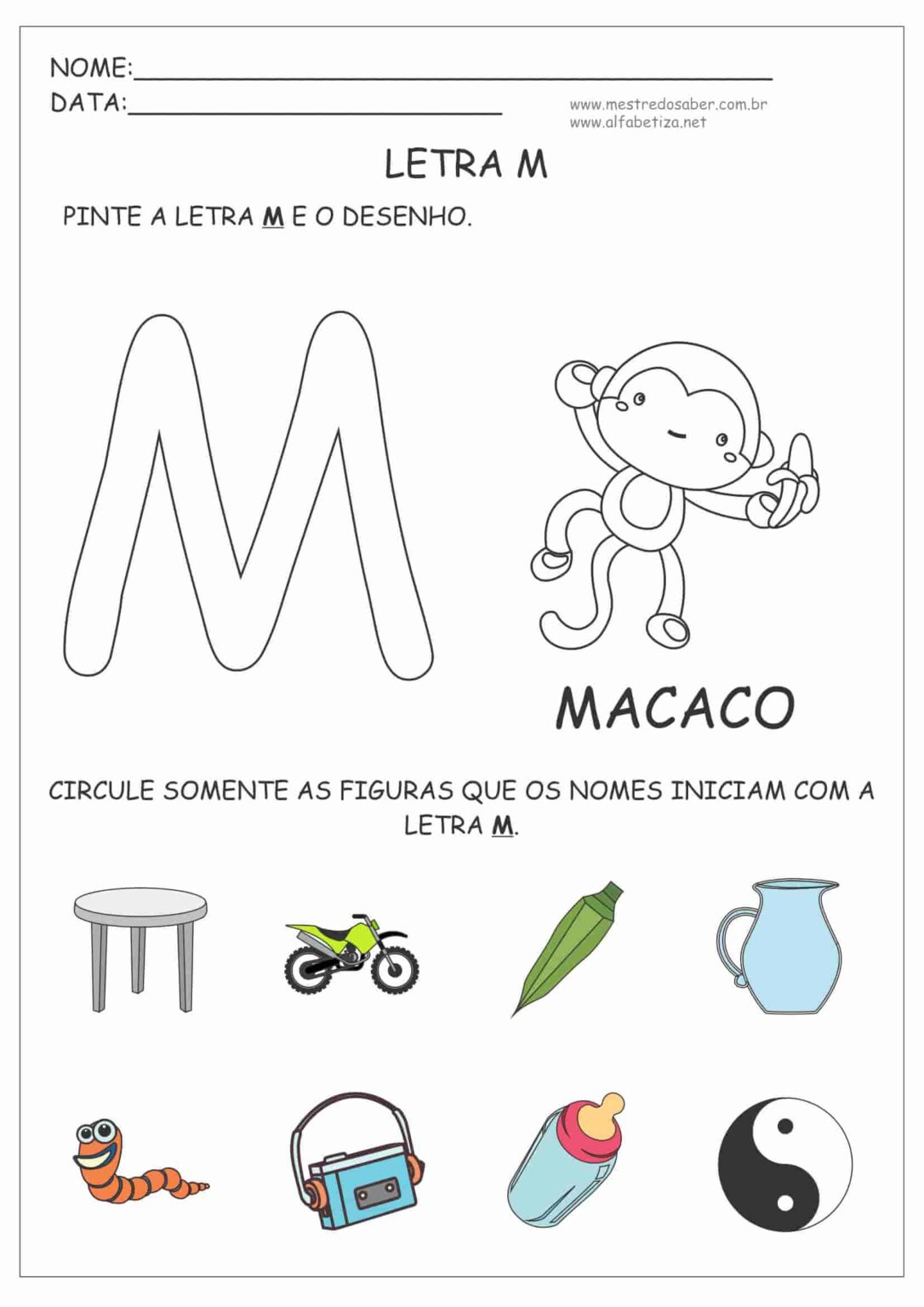 Atividades com a Letra M - Alfabetização Mestre do Saber
