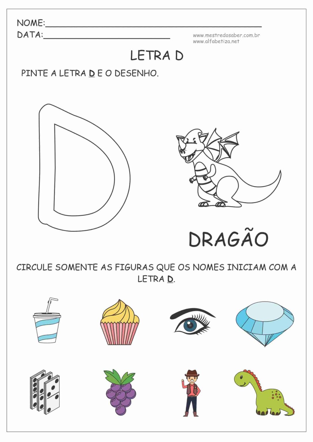 Atividades da Letra D - Alfabetização Mestre do Saber