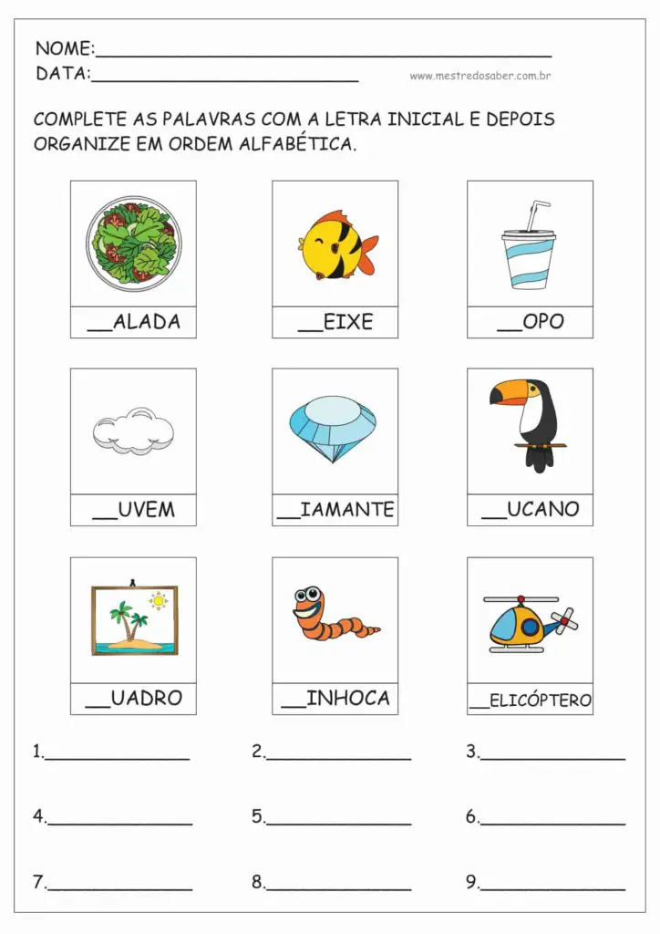 3 - Atividades de ordem alfabética