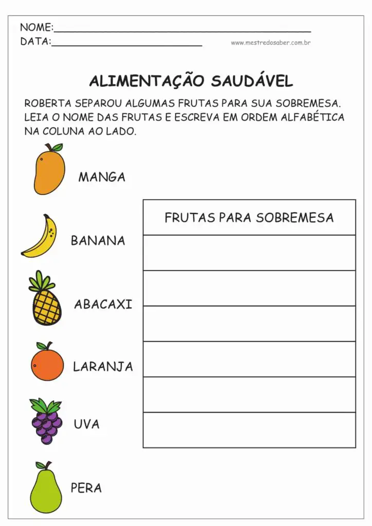 Atividades sobre Alimentação Saudável