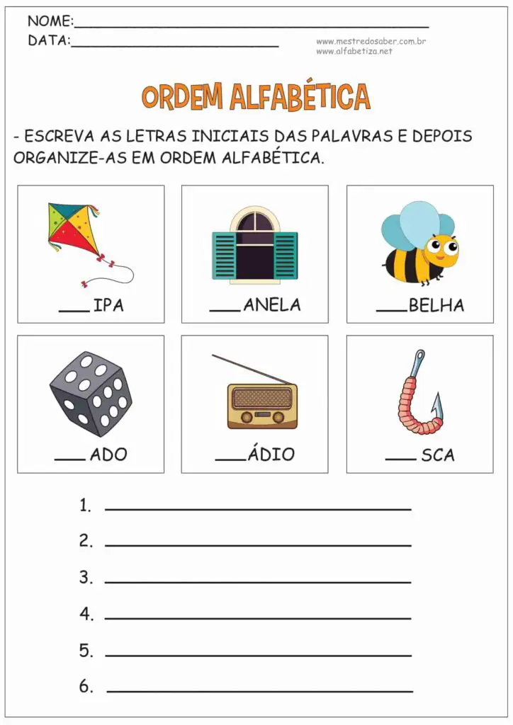 Ordem Alfabética Atividades 6 3 - Ordem Alfabética Atividades