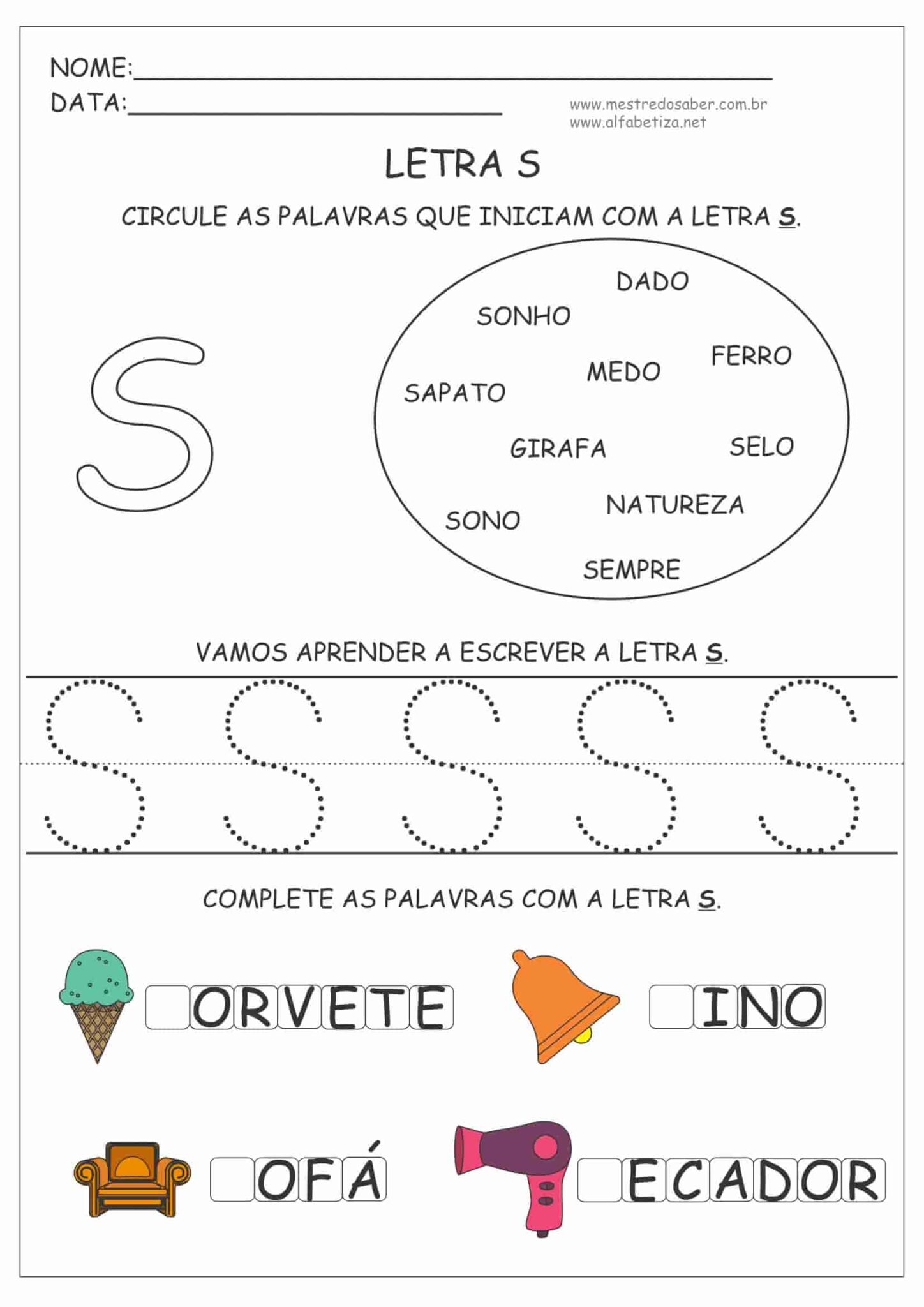 Atividades com a Letra S - Mestre do Saber