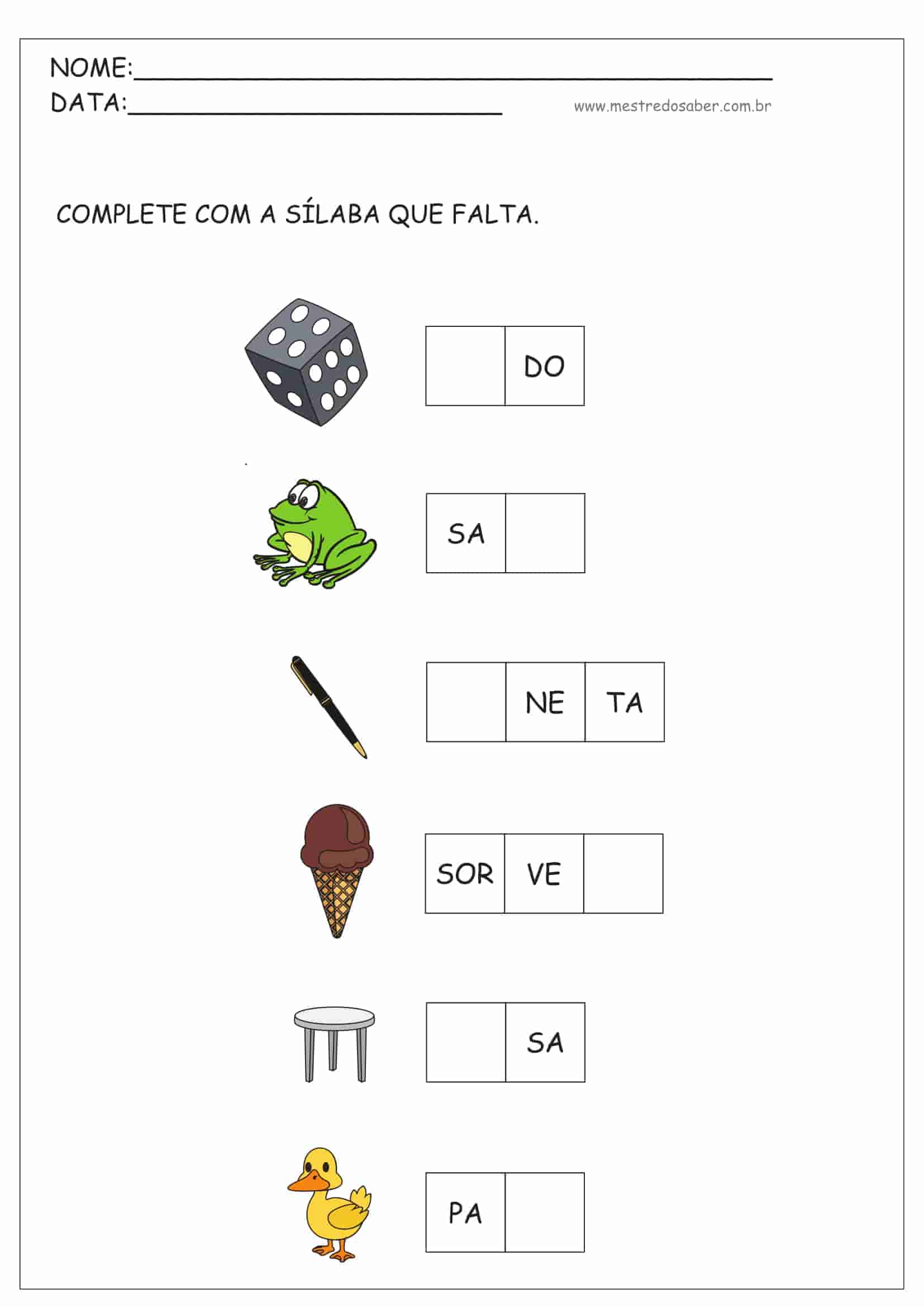 ATIVIDADE DE ALFABETIZAÇÃO JOGO FORMANDO PALAVRAS SÍLABAS COMPLEXAS