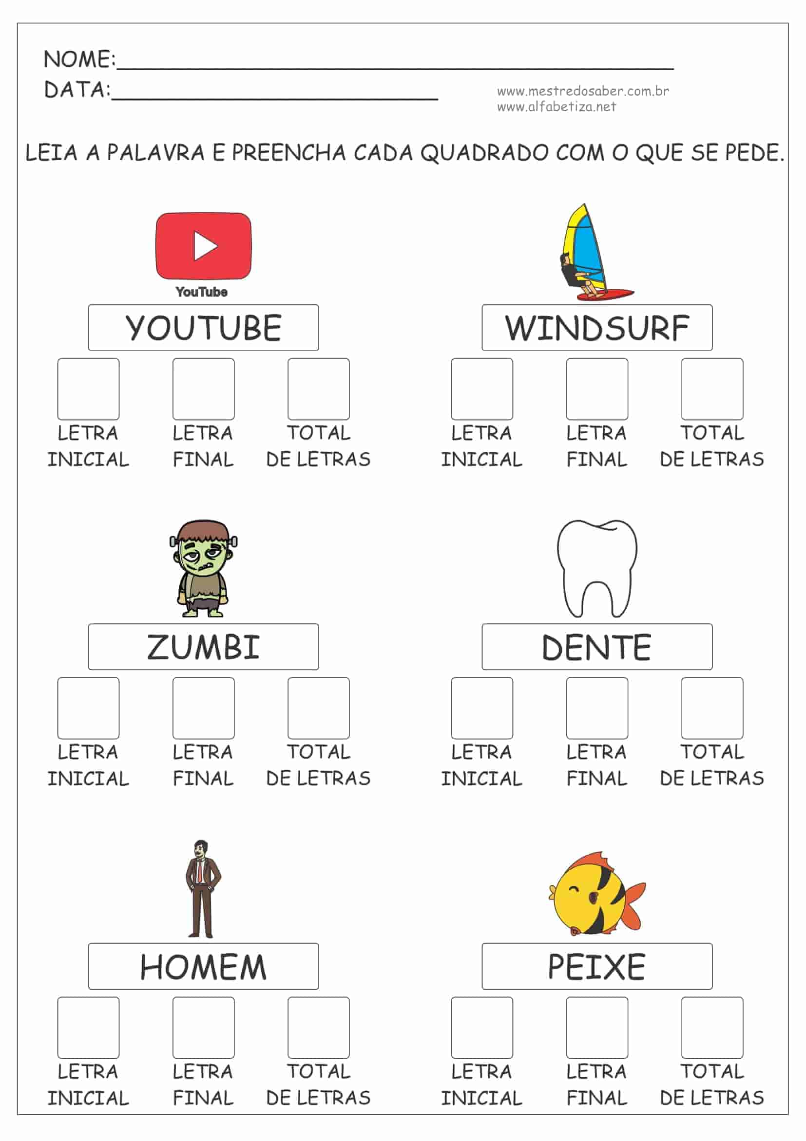 Atividade de alfabetização para o 1º ano