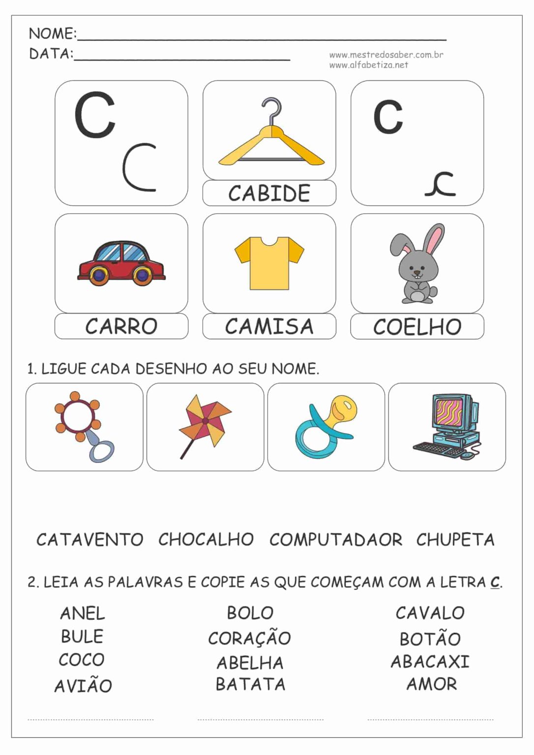 Atividades Letra C Educação Infantil - Mestre do Saber