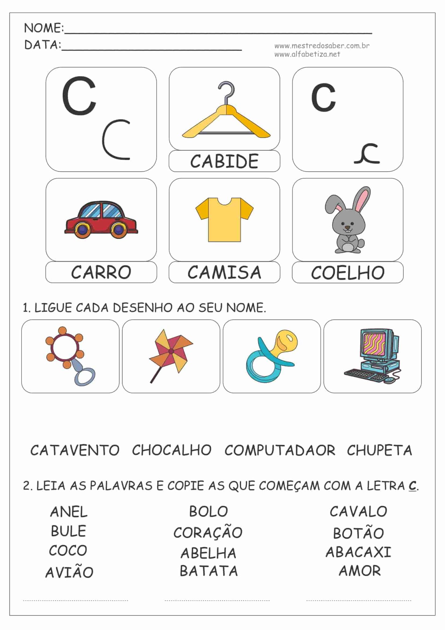 Atividades Letra C Educação Infantil - Alfabetização Mestre do Saber