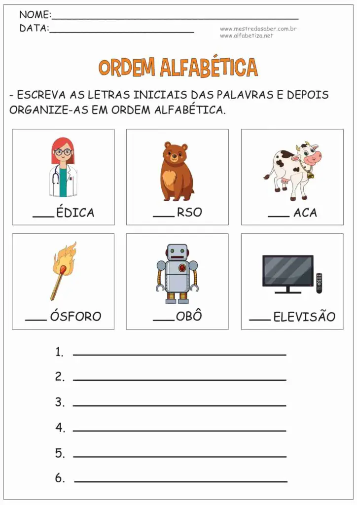 Ordem Alfabética Atividades 7 4 - Ordem Alfabética Atividades
