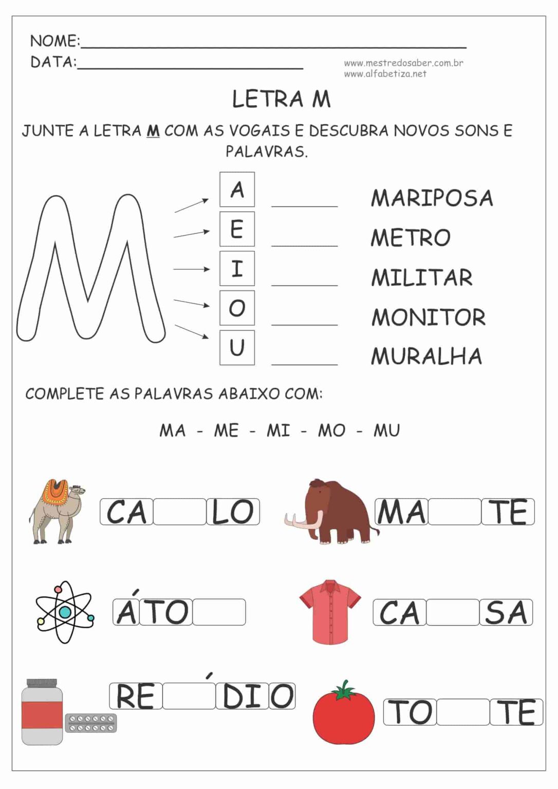 Atividades com a Letra M - Alfabetização Mestre do Saber
