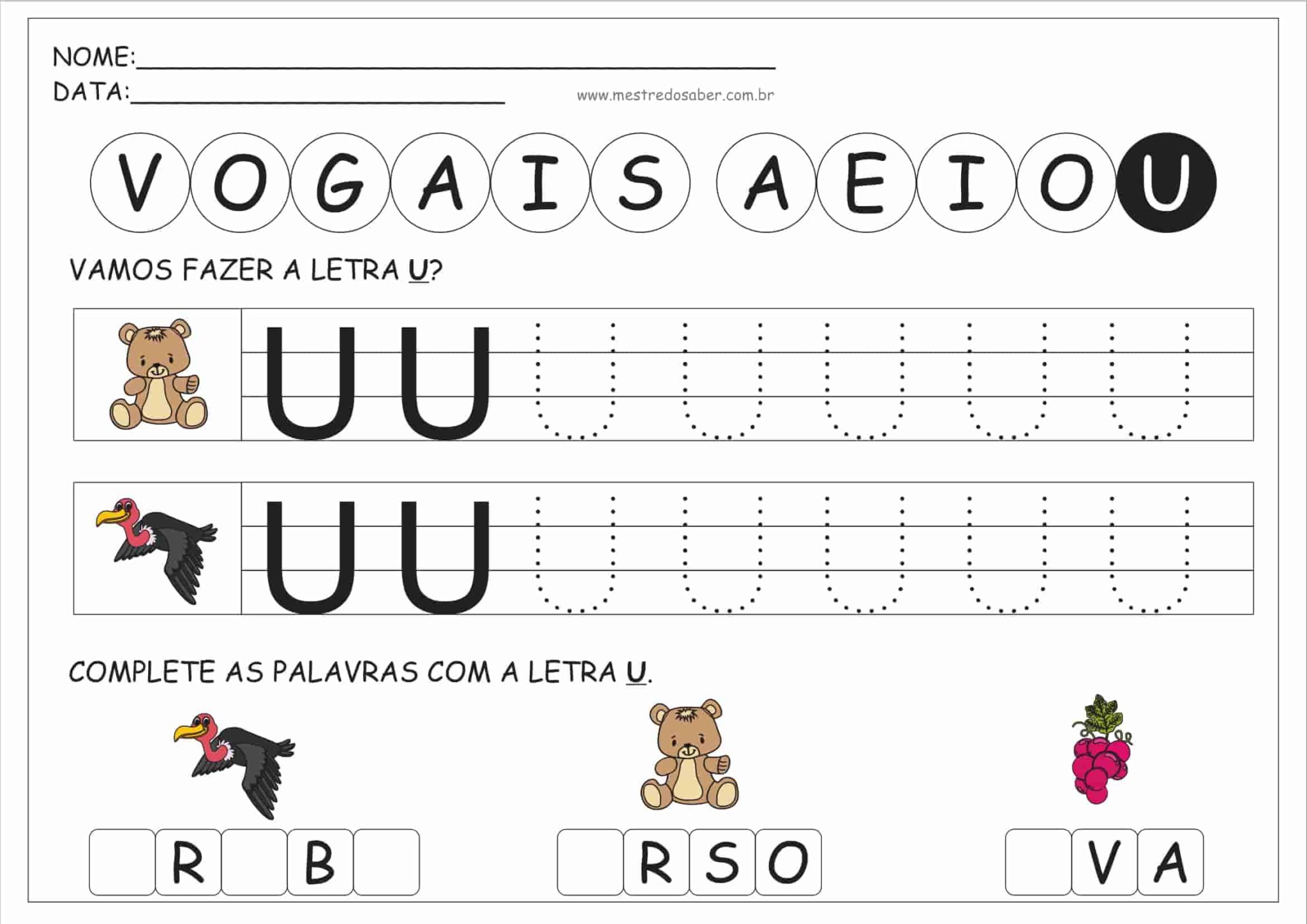 Atividades Com Vogais Pontilhadas Mestre Do Saber