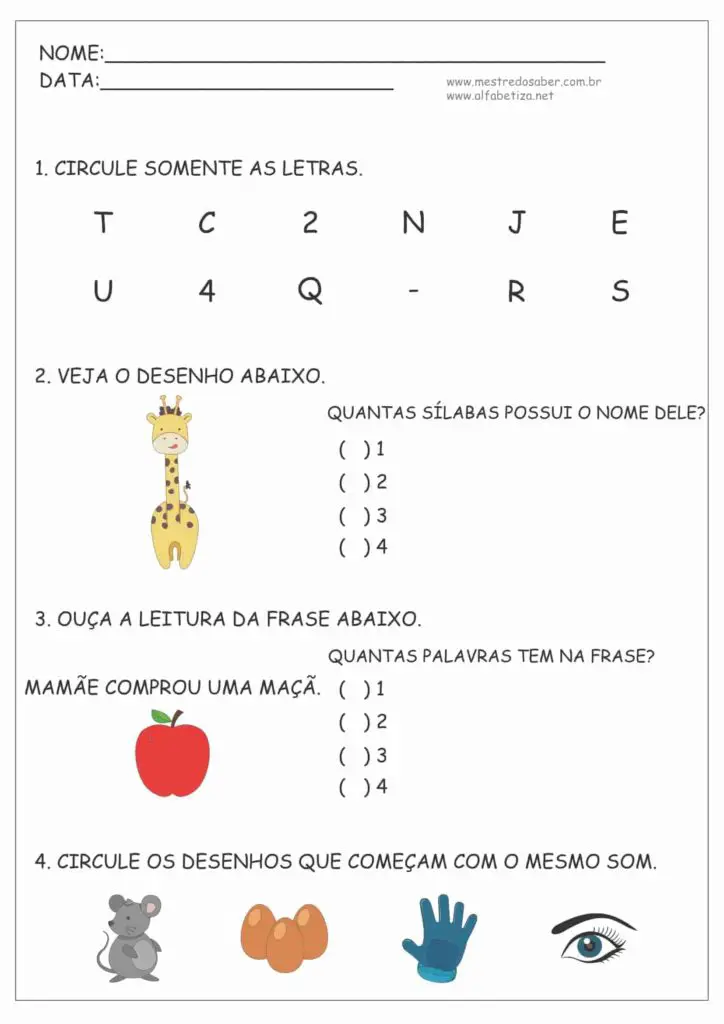 5 - Atividades de Sondagem Alfabetização