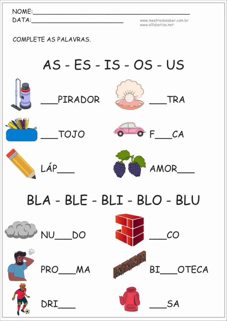 5 - Sílabas Complexas para Imprimir