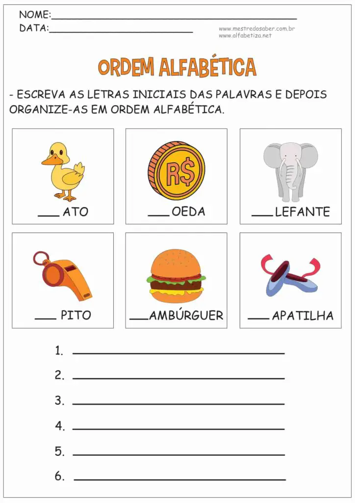 Ordem Alfabética Atividades 8 5 - Ordem Alfabética Atividades