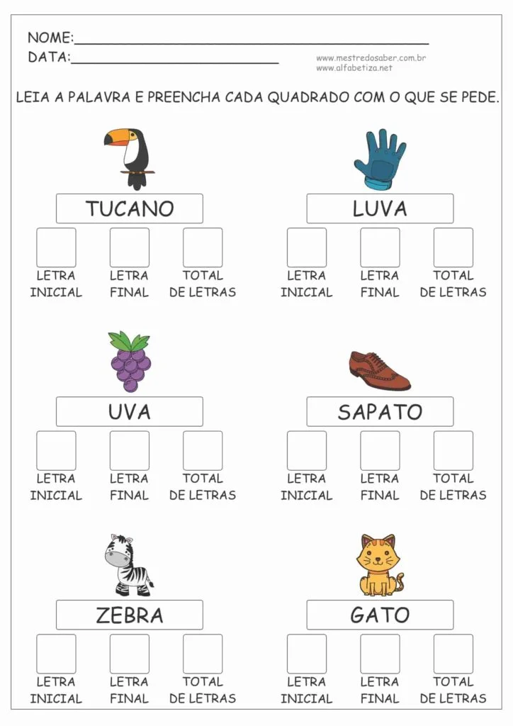 Atividade de alfabetização para o 1º ano