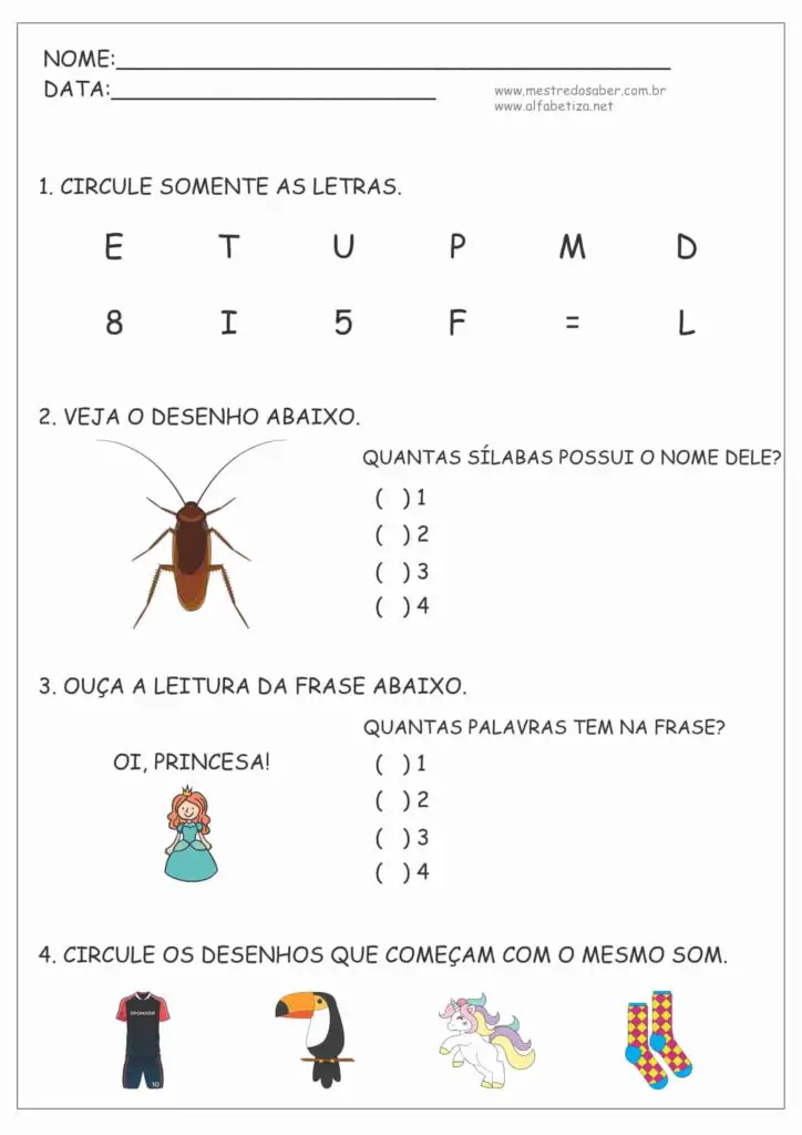 6 - Atividades de Sondagem Alfabetização