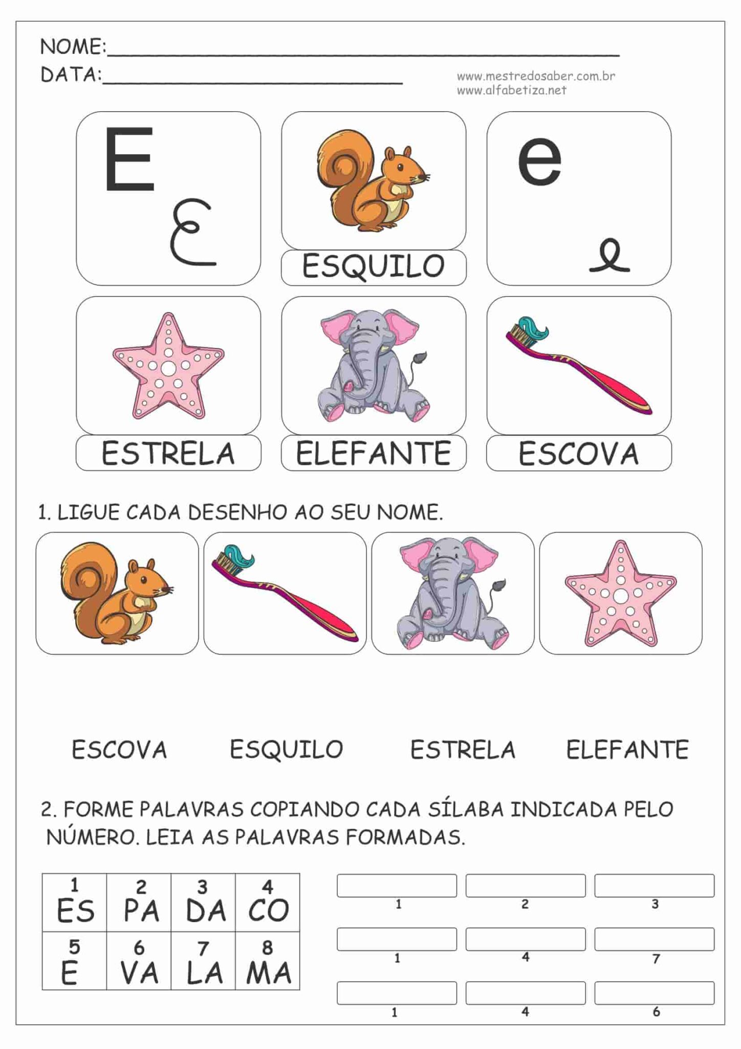 Atividades com a Letra E - Alfabetização Mestre do Saber
