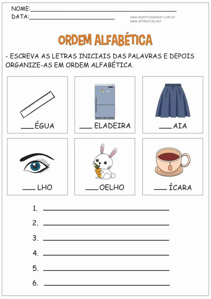 Ordem Alfabética Atividades 9 6 - Ordem Alfabética Atividades