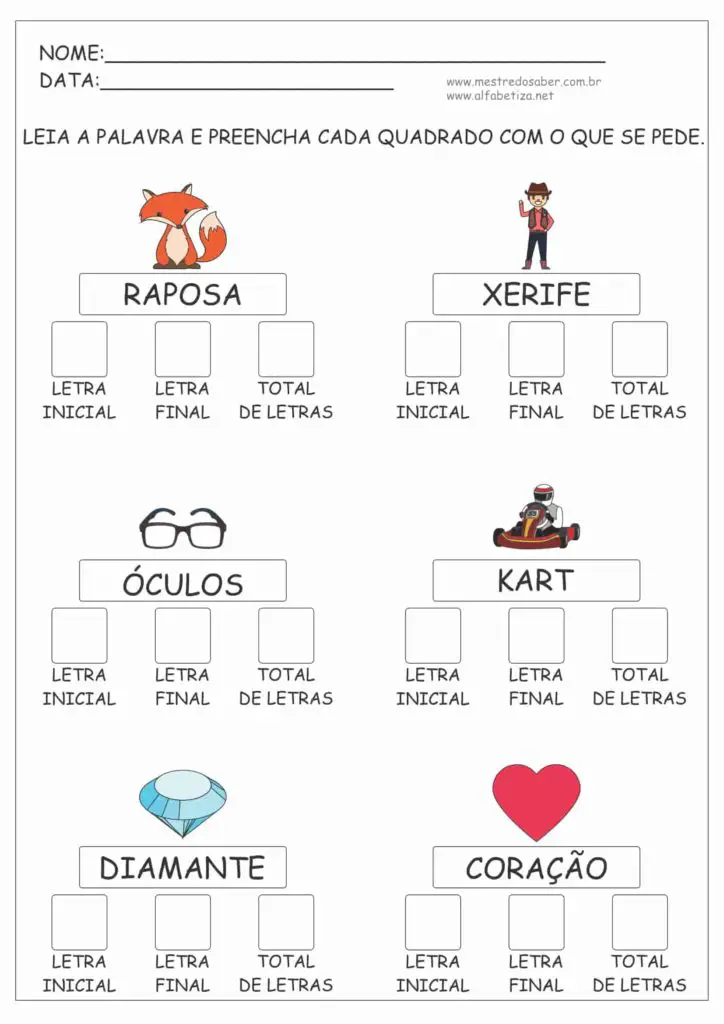 7 - Atividades de Alfabetização 1 ano para imprimir