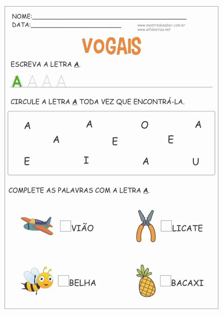Atividades com a Letra A 10 7 - Atividades de Alfabetização com a Letra A
