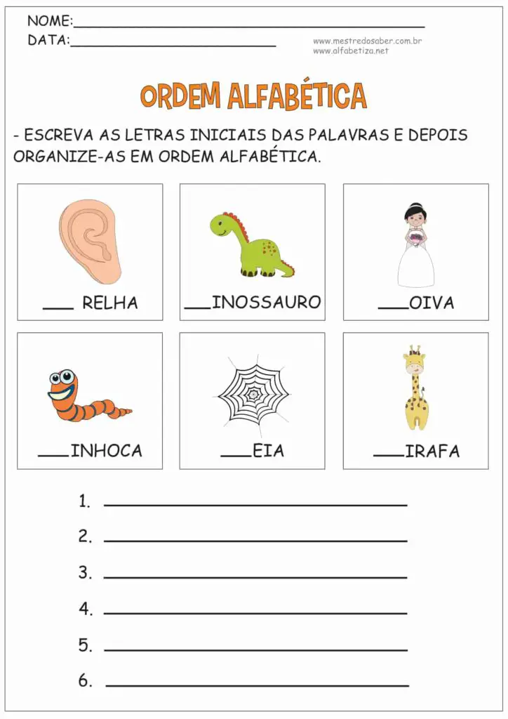Ordem Alfabética Atividades 10 7 - Ordem Alfabética Atividades
