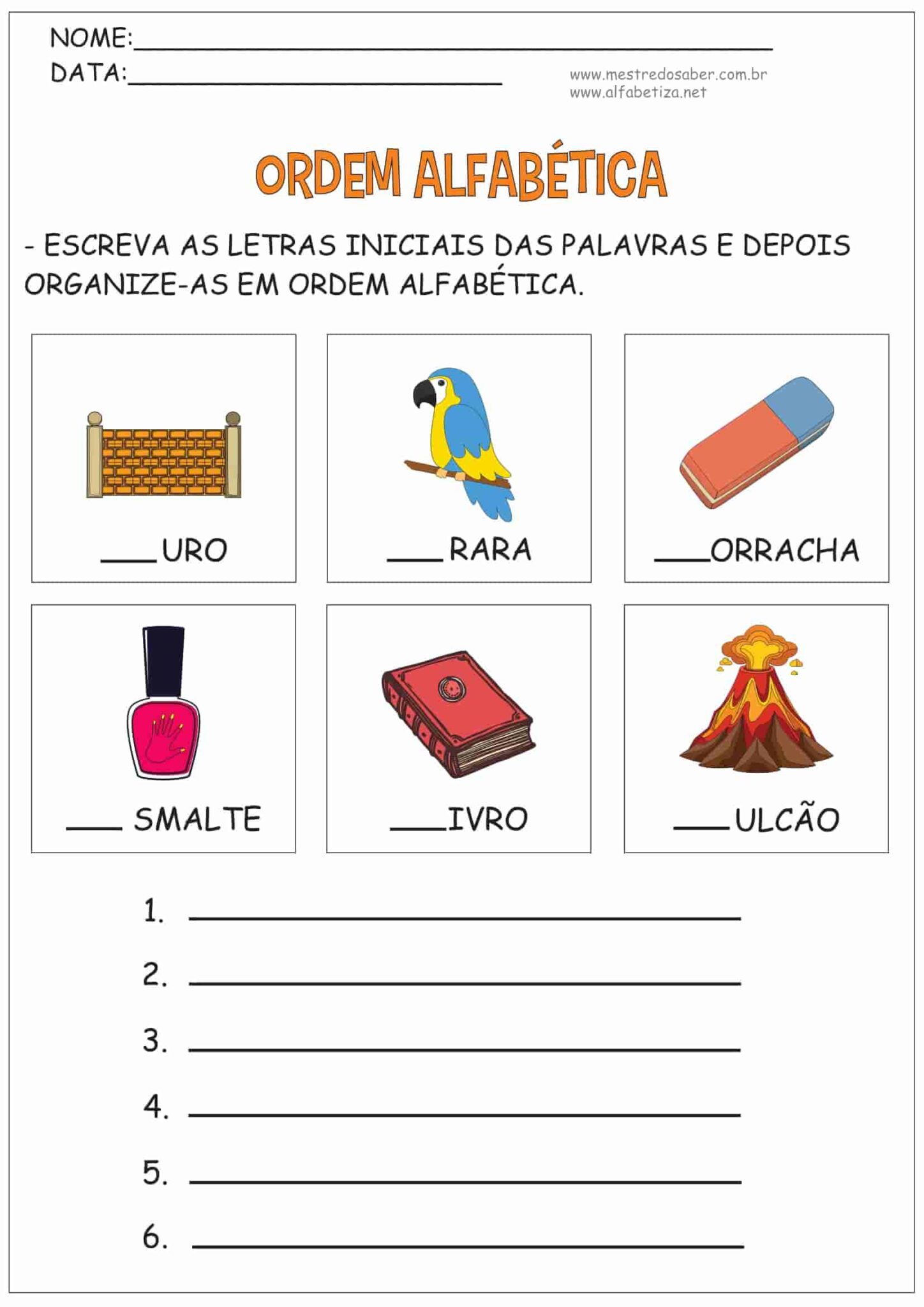 Ordem Alfabética Atividades - Mestre do Saber