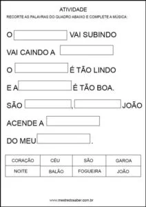 Atividades festa junina - complete-a-musica