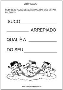 Atividades com Parlendas suco gelado complete palavras