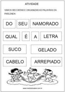 Atividades com Parlendas suco gelado recortar por palavras