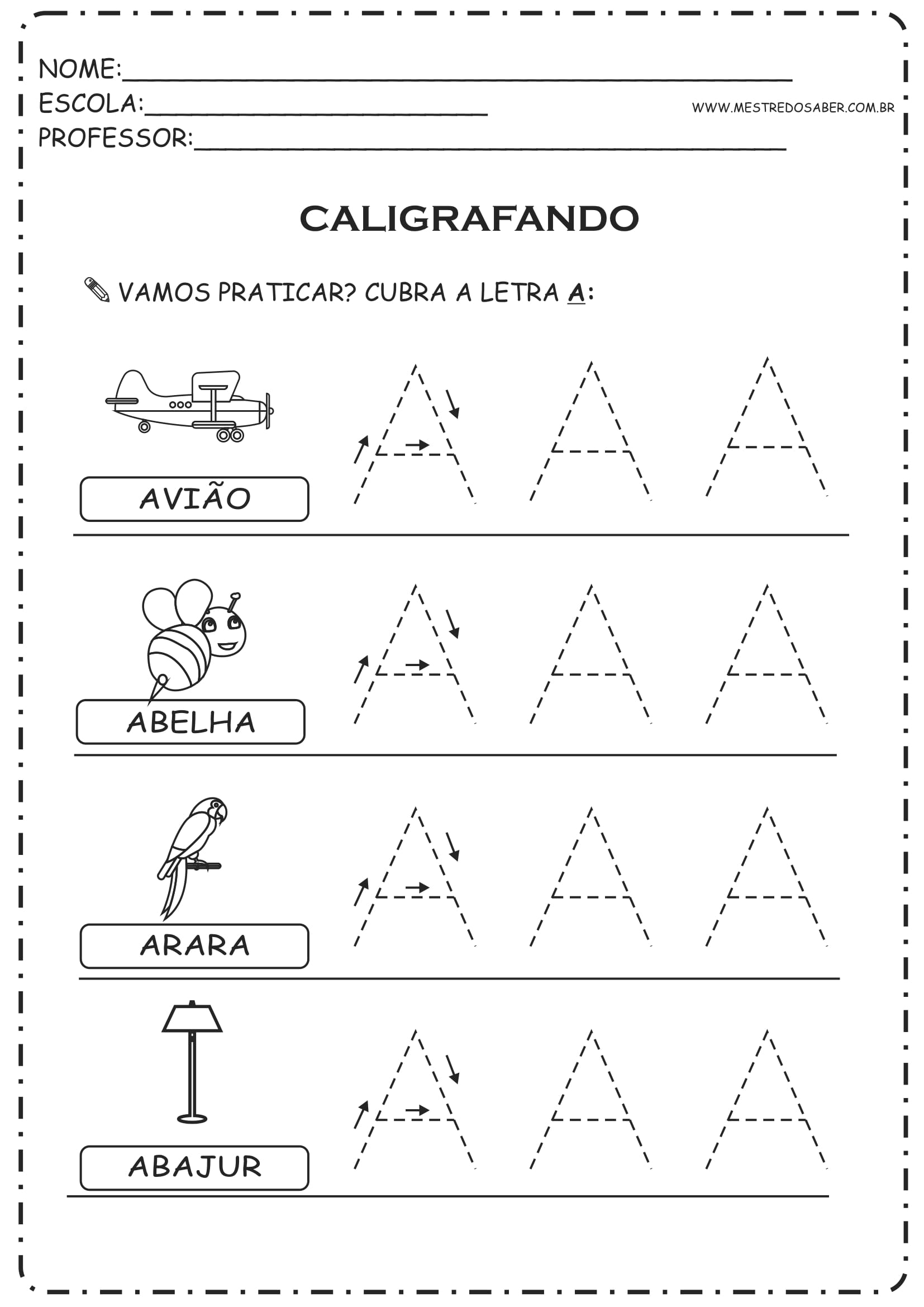 Colorindo desenhos com a vogal A - Atividade Educativa para Pré-Escola (4 e  5 anos)