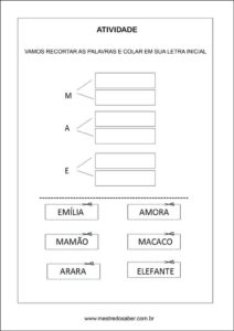 Atividades para o dia das mães educação infantil - Recorte e colar na letra inicial