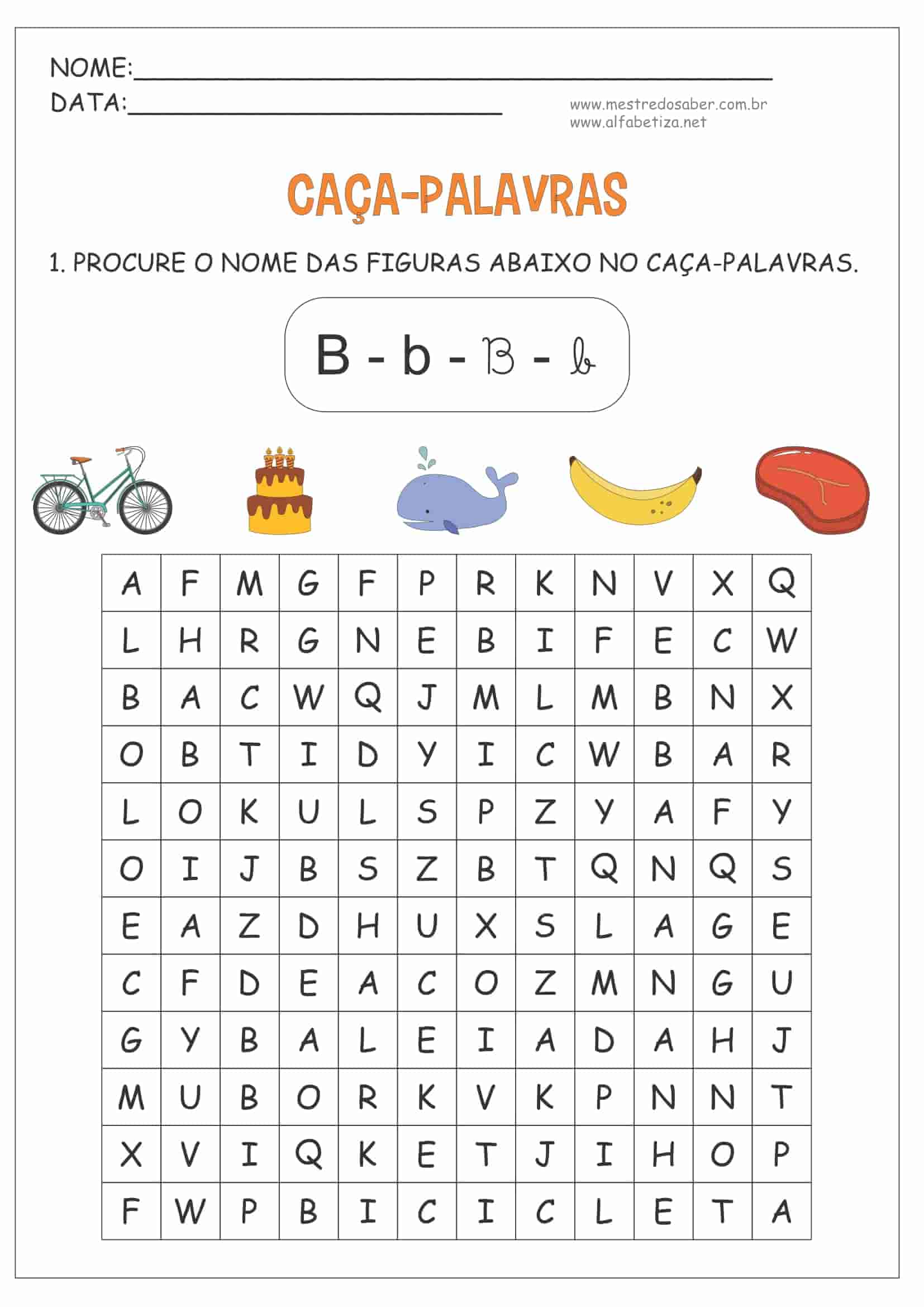 Jogo Educativo de Caça Palavras Para Imprimir Com Imagens, Letras