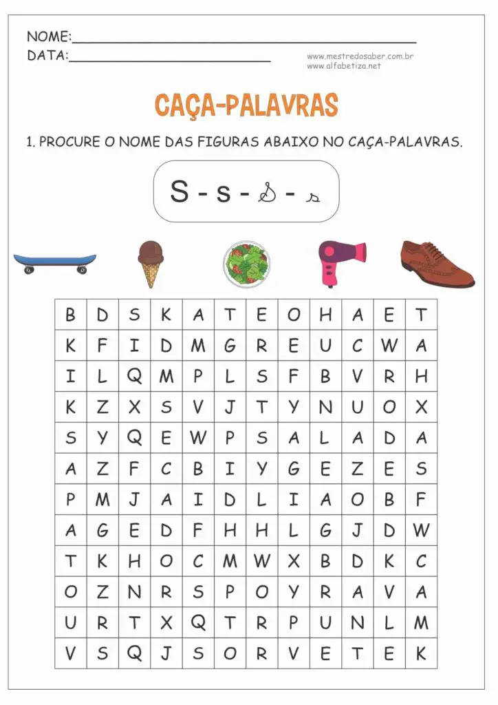 5 - Caça-Palavras  Infantil - Letra S