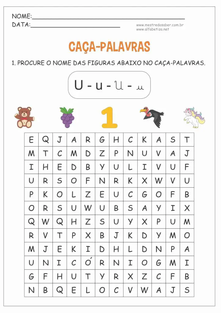 7 - Caça-Palavras  Infantil - Letra U